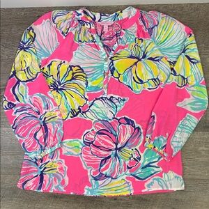 Lilly Pulitzer Elsa Silk Top – Pink Tropical Floral | Size XS